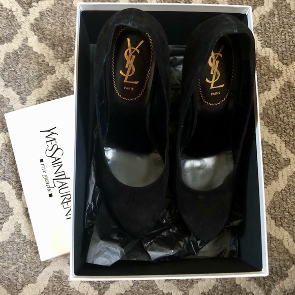 YSL Black Suede Wood Wedge - Picture 2 of 9